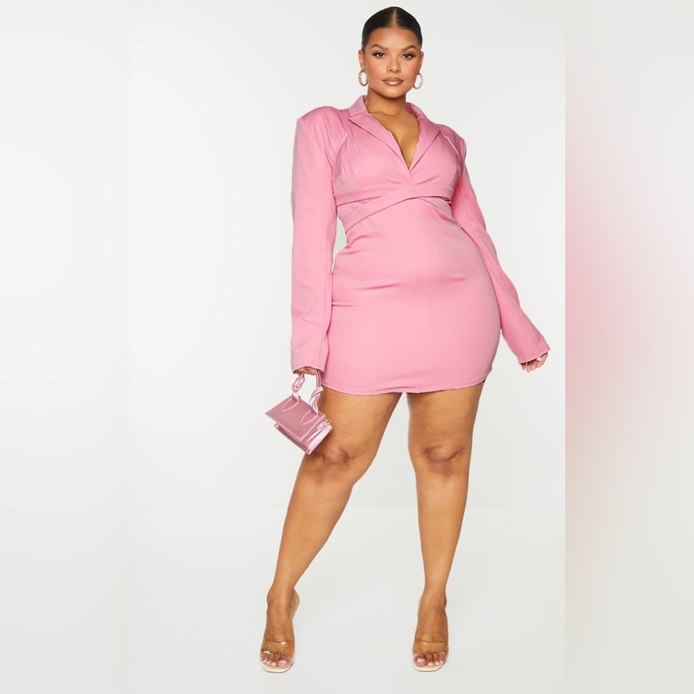 Pretty Little Thing Pink Layered Wrap Around Blazer Dress NWT